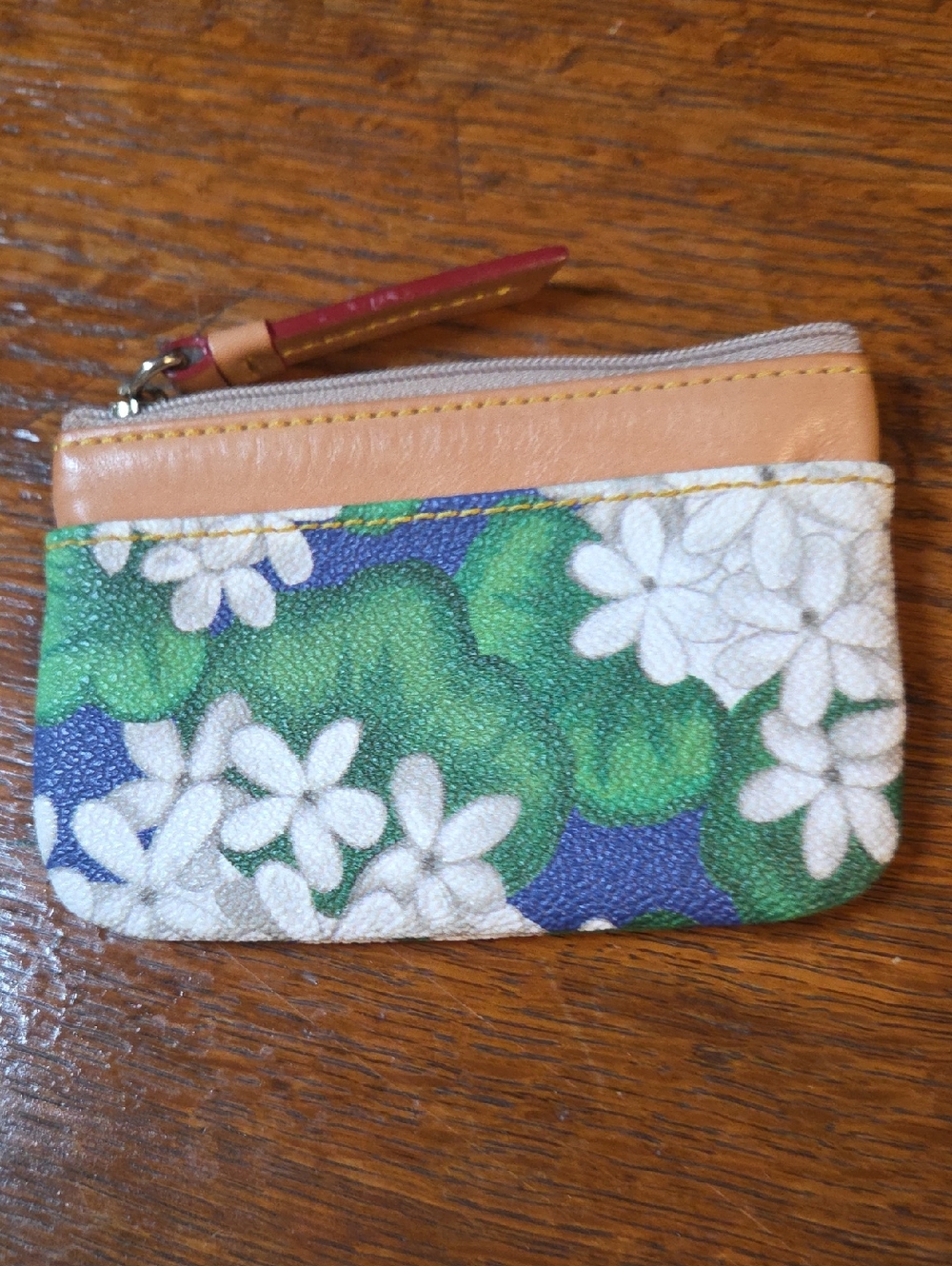 Dooney & Bourke White Floral Green Blue Leather Zip Pouch